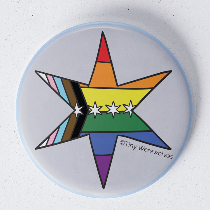 Chicago Star Progressive Rainbow Pride Flag 1.75" Button Pin 1.75" Button
