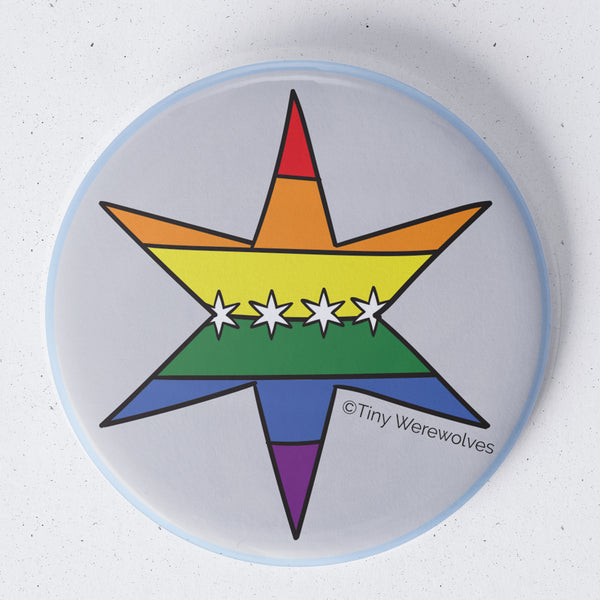 Chicago Star Rainbow Pride Flag 1.75" Button Pin 1.75" Button