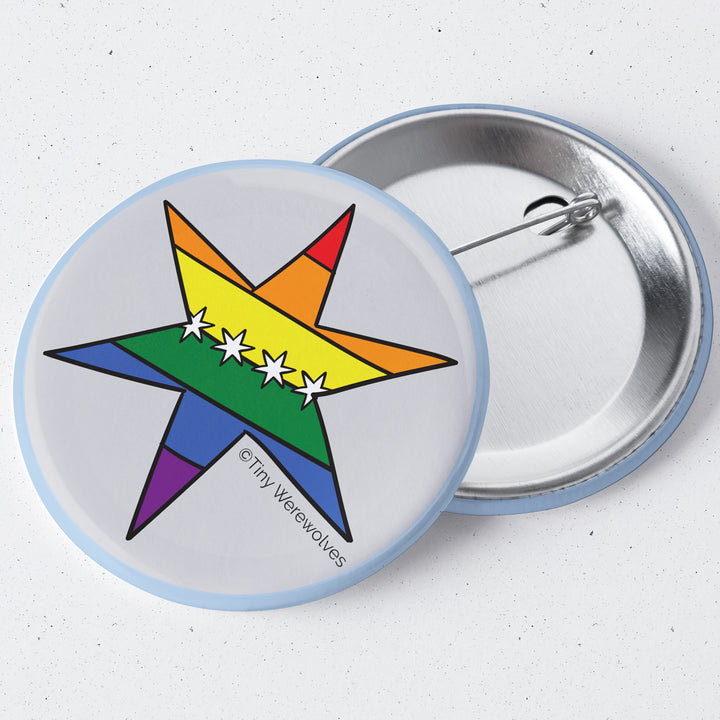 Chicago Star Rainbow Pride Flag 1.75" Button Pin
