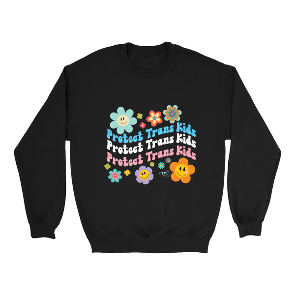 Retro Flowers Protect Trans Kids Unisex Crew Sweatshirt Black