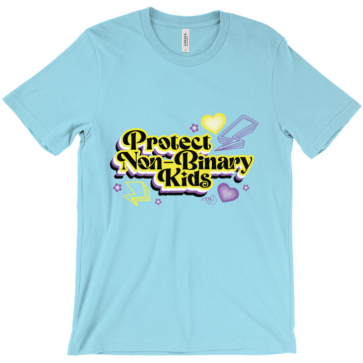 Retro Protect Non-Binary Kids Unisex Fitted Tee Turquoise