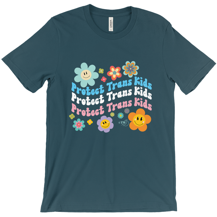 Retro Flowers Protect Trans Kids Unisex Fitted Tee Deep Teal