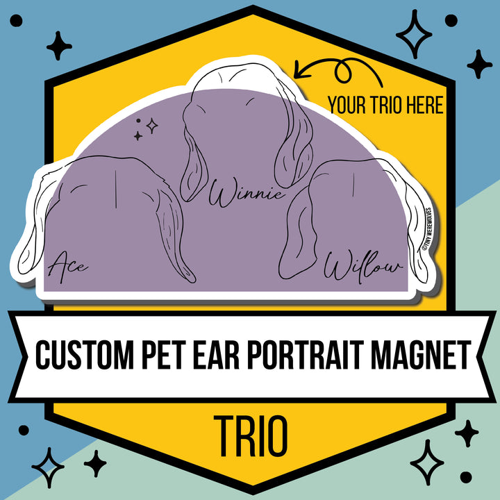Custom Illustrated Pet Ear Magnet 3 Pets