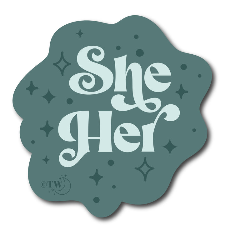 She / Her Pronouns Retro Stars Sticker