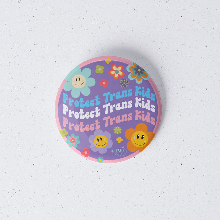 Retro Flower Protect Trans Kids 1" Mini Button Pin 1" Button
