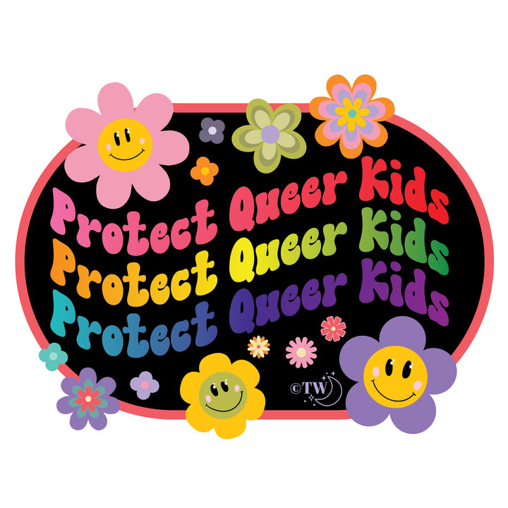 Retro Flower Protect Queer Kids Decal Sticker