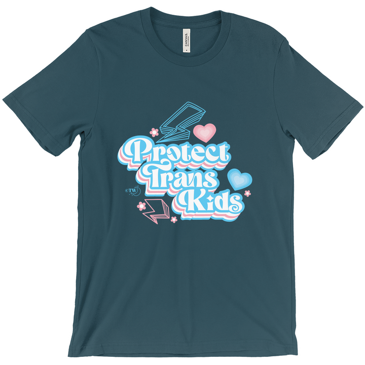 Retro Protect Trans Kids Unisex Fitted Tee Deep Teal