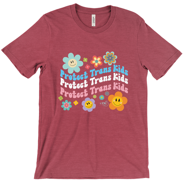Retro Flowers Protect Trans Kids Unisex Fitted Tee Heather Raspberry