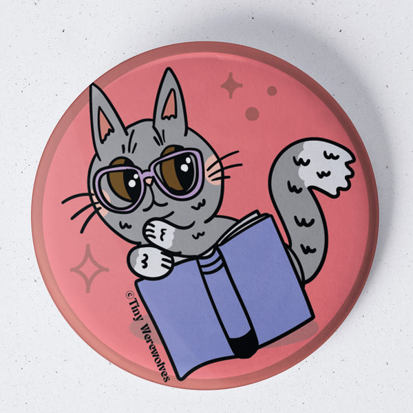 Grey Book Cat 1.75" Button Pin 1.75" Button