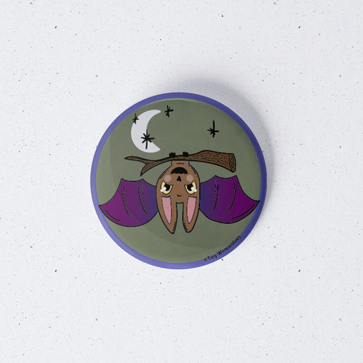 Original artwork by Tiny Werewolves | Bat Spooky 1" Mini Button Pin in | Shop to get your gender neutral Metal Pinback Button