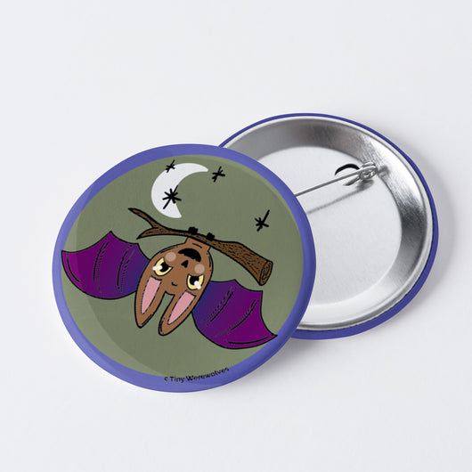 Original artwork by Tiny Werewolves | Bat Spooky 1" Mini Button Pin in | Shop to get your gender neutral Metal Pinback Button