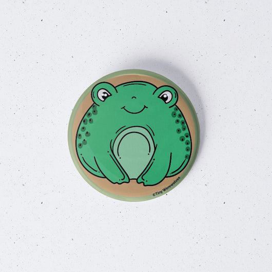 Original artwork by Tiny Werewolves | Frog 1" Mini Button Pin in | Shop to get your gender neutral Metal Pinback Button