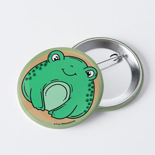 Original artwork by Tiny Werewolves | Frog 1" Mini Button Pin in | Shop to get your gender neutral Metal Pinback Button