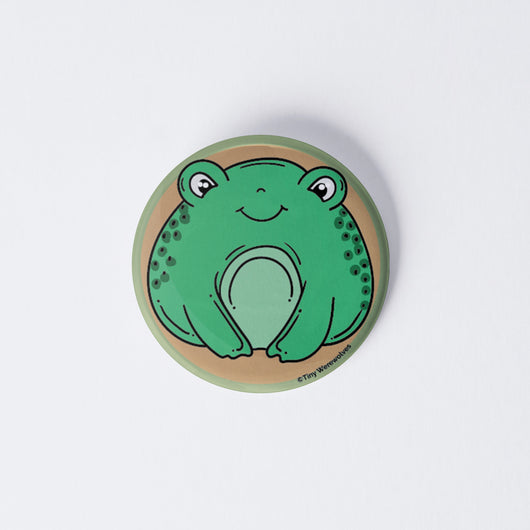 Original artwork by Tiny Werewolves | Frog 1" Mini Button Pin in | Shop to get your gender neutral Metal Pinback Button
