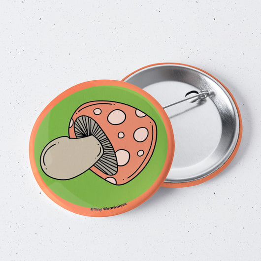 Original artwork by Tiny Werewolves | Mushroom 1" Mini Button Pin in | Shop to get your gender neutral Metal Pinback Button