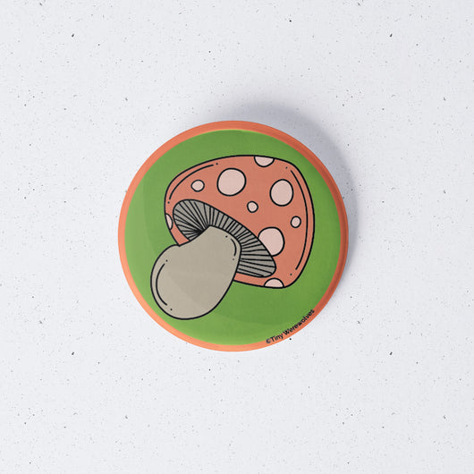 Original artwork by Tiny Werewolves | Mushroom 1" Mini Button Pin in | Shop to get your gender neutral Metal Pinback Button