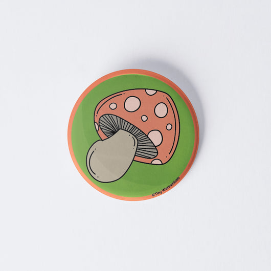 Original artwork by Tiny Werewolves | Mushroom 1" Mini Button Pin in | Shop to get your gender neutral Metal Pinback Button