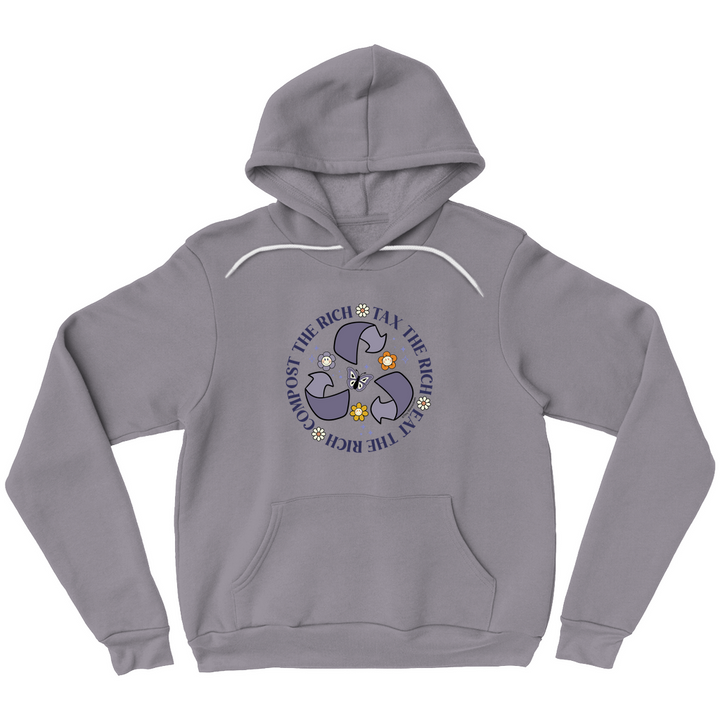 Original artwork by Tiny Werewolves | Tax | Eat | Compost the Rich Pullover Hoodie in Storm | Shop to get your Pullover Hoodie