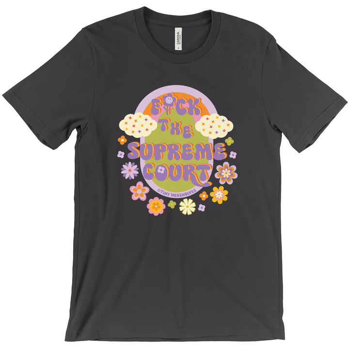 Based in Chicago by queer artist & designer Kayla Pekkala - Tiny Werewolves | Fuck The Supreme Court Tee in | Shop to get your Tee with collections featuring retro-inspired designs infused with social commentary art, highlighting modern social & current events.