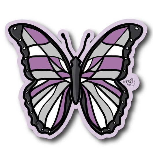 Original artwork by Tiny Werewolves | Asexual Pastel Butterfly Sticker in 5" Sticker | Shop to get your gender neutral Sticker