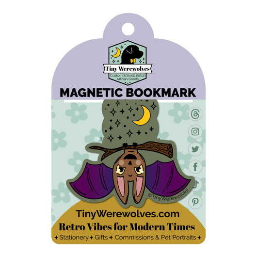 Original artwork by Tiny Werewolves | Bat Spooky Laminated Magnetic Bookmark in | Shop to get your gender neutral Magnetic Bookmark