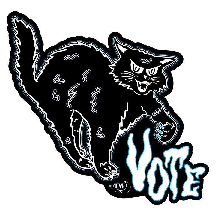 Original artwork by Tiny Werewolves | Retro Spooky Cat Vote Sticker in | Shop to get your gender neutral Sticker