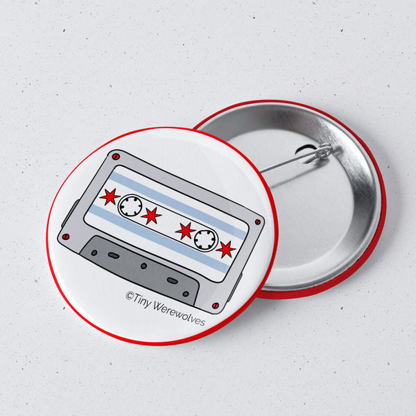 Chicago Flag Cassette Tape 1" Mini Button Pin