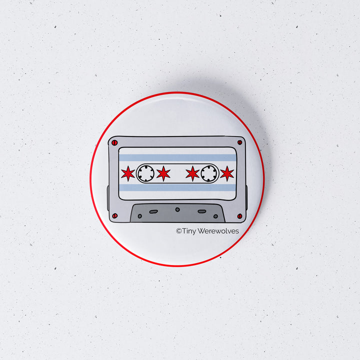 Chicago Flag Cassette Tape 1" Mini Button Pin 1" Button