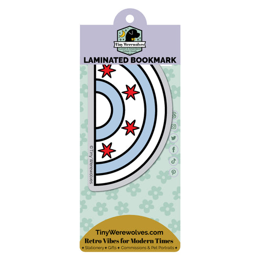 Original artwork by Tiny Werewolves | Chicago Flag Arched Rainbow Laminated Printed Bookmark in | Shop to get your gender neutral Laminated Bookmark