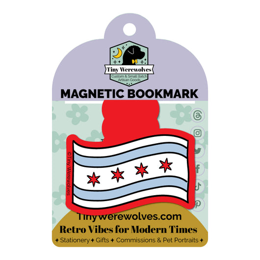 Original artwork by Tiny Werewolves | Chicago Flag Laminated Magnetic Bookmark in | Shop to get your gender neutral Magnetic Bookmark