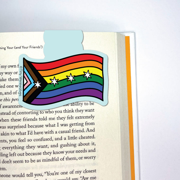 Chicago Progressive Rainbow Pride Flag Laminated Magnetic Bookmark