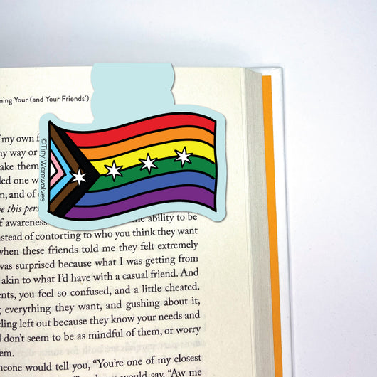 Original artwork by Tiny Werewolves | Chicago Progressive Rainbow Pride Flag Laminated Magnetic Bookmark in | Shop to get your gender neutral Magnetic Bookmark
