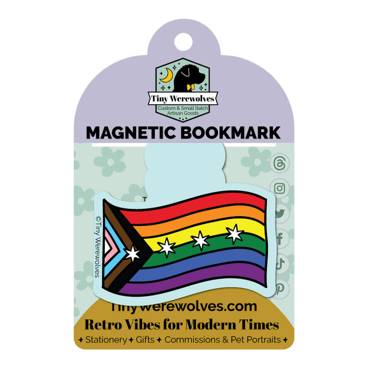 Chicago Progressive Rainbow Pride Flag Laminated Magnetic Bookmark