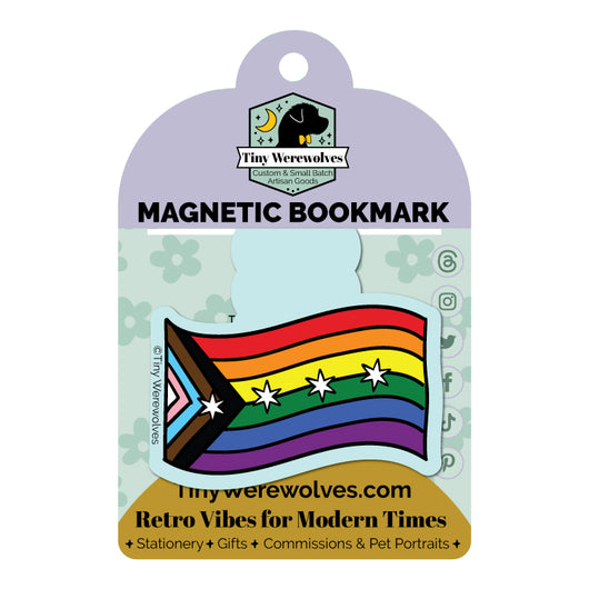 Original artwork by Tiny Werewolves | Chicago Progressive Rainbow Pride Flag Laminated Magnetic Bookmark in | Shop to get your gender neutral Magnetic Bookmark