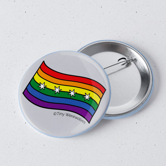 Original artwork by Tiny Werewolves | Chicago Rainbow Pride Flag 1" Mini Button Pin in | Shop to get your gender neutral Metal Pinback Button