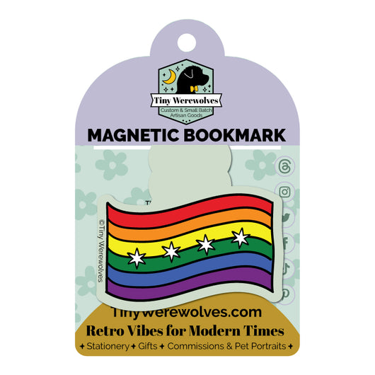 Original artwork by Tiny Werewolves | Chicago Rainbow Pride Flag Laminated Magnetic Bookmark in | Shop to get your gender neutral Magnetic Bookmark