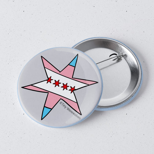 Original artwork by Tiny Werewolves | Chicago Star Transgender Pride Flag 1" Mini Button Pin in | Shop to get your gender neutral Metal Pinback Button