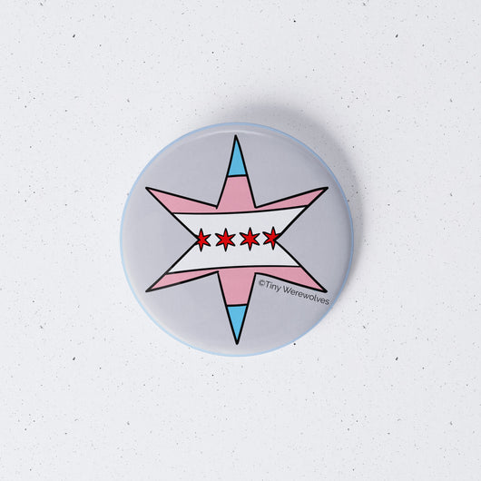Original artwork by Tiny Werewolves | Chicago Star Transgender Pride Flag 1" Mini Button Pin in | Shop to get your gender neutral Metal Pinback Button