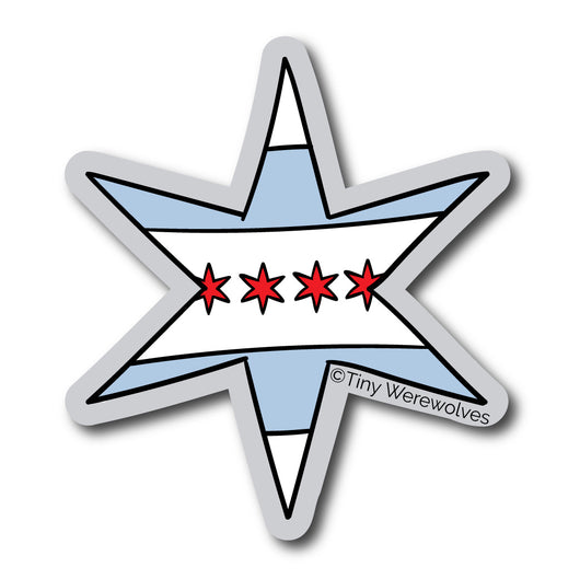 Original artwork by Tiny Werewolves | Chicago Star Flag Sticker in | Shop to get your gender neutral Sticker