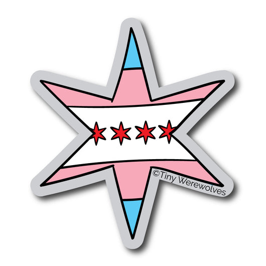 Original artwork by Tiny Werewolves | Chicago Star Transgender Pride Flag Sticker in | Shop to get your gender neutral Sticker