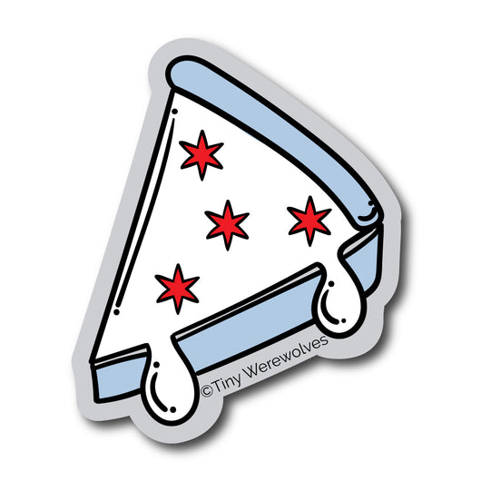 Original artwork by Tiny Werewolves | Chicago Deep Dish Pizza Flag Sticker in | Shop to get your gender neutral Sticker