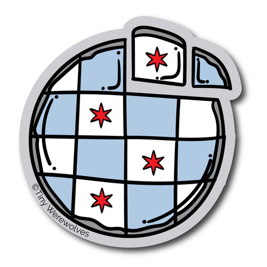 Original artwork by Tiny Werewolves | Chicago Thin Crust Pizza Flag Sticker in | Shop to get your gender neutral Sticker