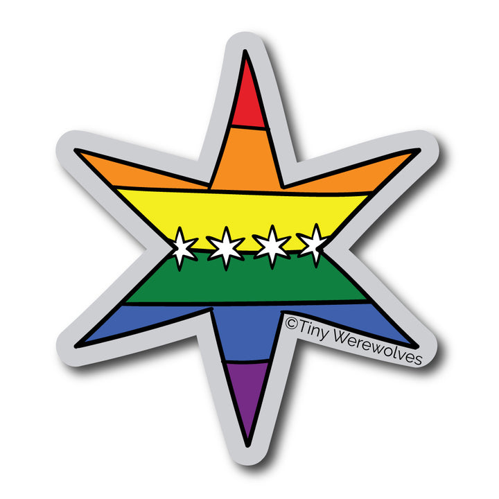 Chicago Star Rainbow Pride Flag Sticker