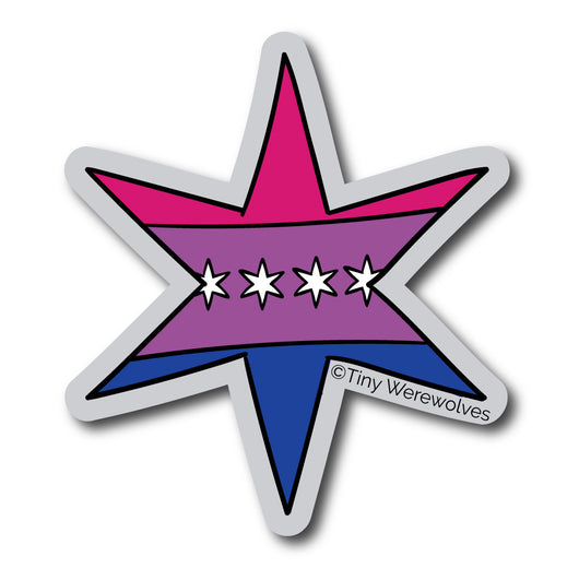 Original artwork by Tiny Werewolves | Chicago Star Bisexual Pride Flag Sticker in | Shop to get your gender neutral Sticker