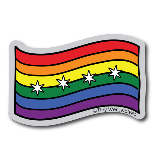 Original artwork by Tiny Werewolves | Chicago Flag Rainbow Sticker in | Shop to get your gender neutral Sticker