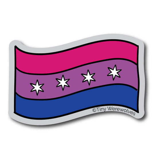 Original artwork by Tiny Werewolves | Chicago Bisexual Pride Flag Sticker in | Shop to get your gender neutral Sticker