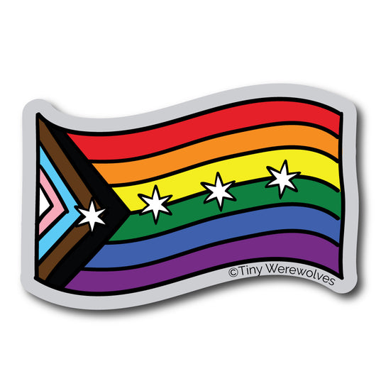 Original artwork by Tiny Werewolves | Chicago Progressive Rainbow Pride Flag Sticker in | Shop to get your gender neutral Sticker