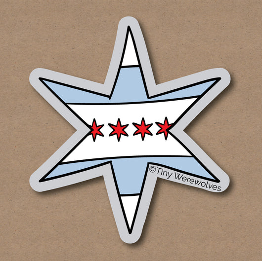 Original artwork by Tiny Werewolves | Chicago Star Flag Sticker in 5" Sticker | Shop to get your gender neutral Sticker