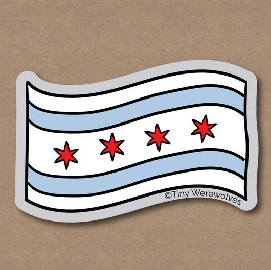 Original artwork by Tiny Werewolves | Chicago Flag Sticker in 5" Sticker | Shop to get your gender neutral Sticker