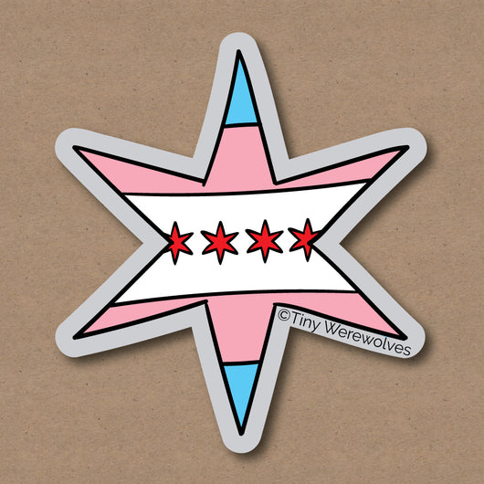 Original artwork by Tiny Werewolves | Chicago Star Transgender Pride Flag Sticker in 5" Sticker | Shop to get your gender neutral Sticker